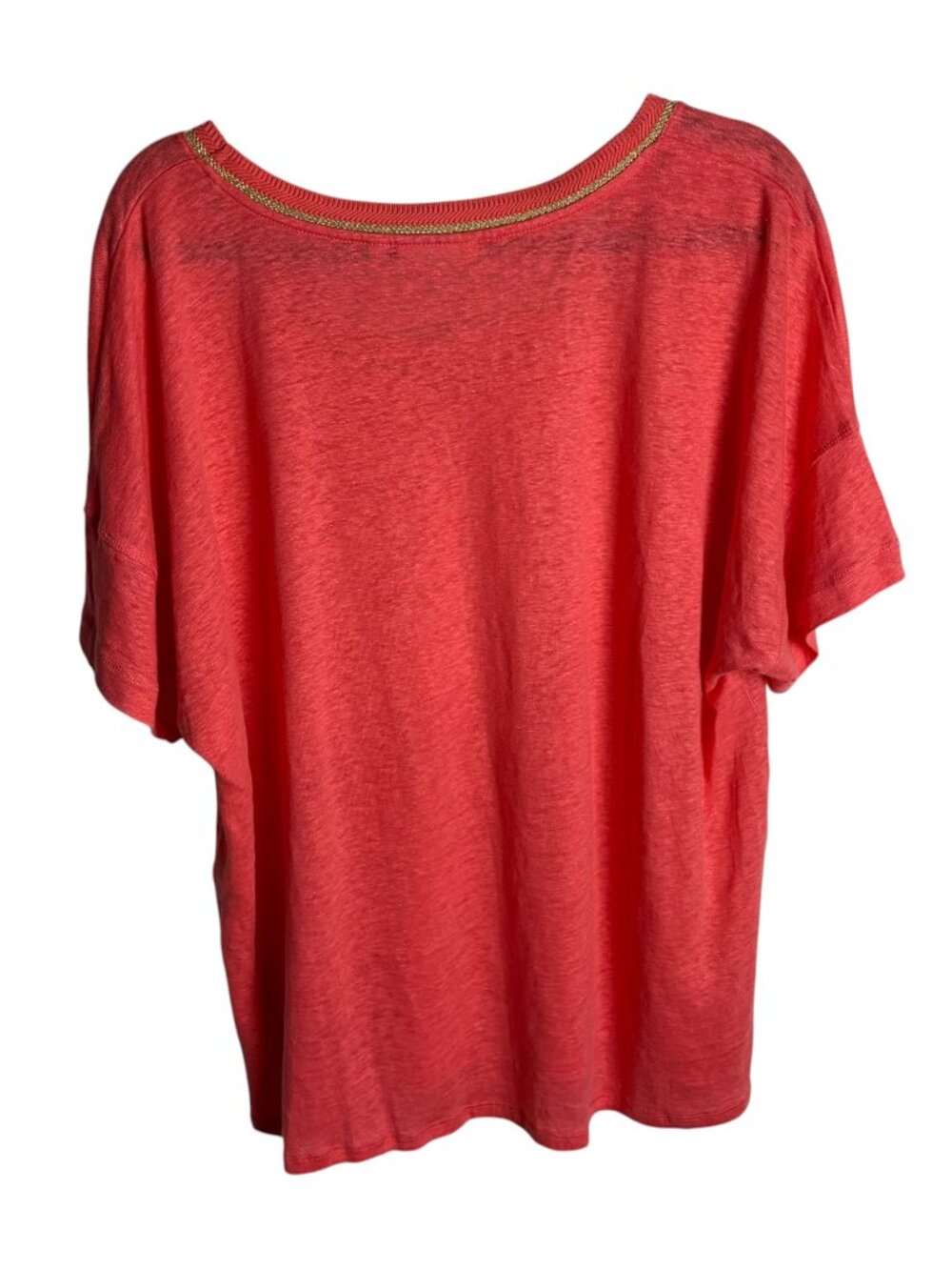 Chico's Size 3 Pure Linen Sweater Trim Tee Shirt Coral Beachy Costal Xl Summer - Picture 6 of 7